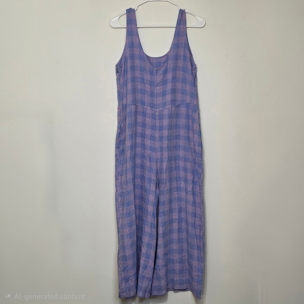Patagonia Women Garden Island Hemp Jumpsuit Blue Pink Gingham Small 75015